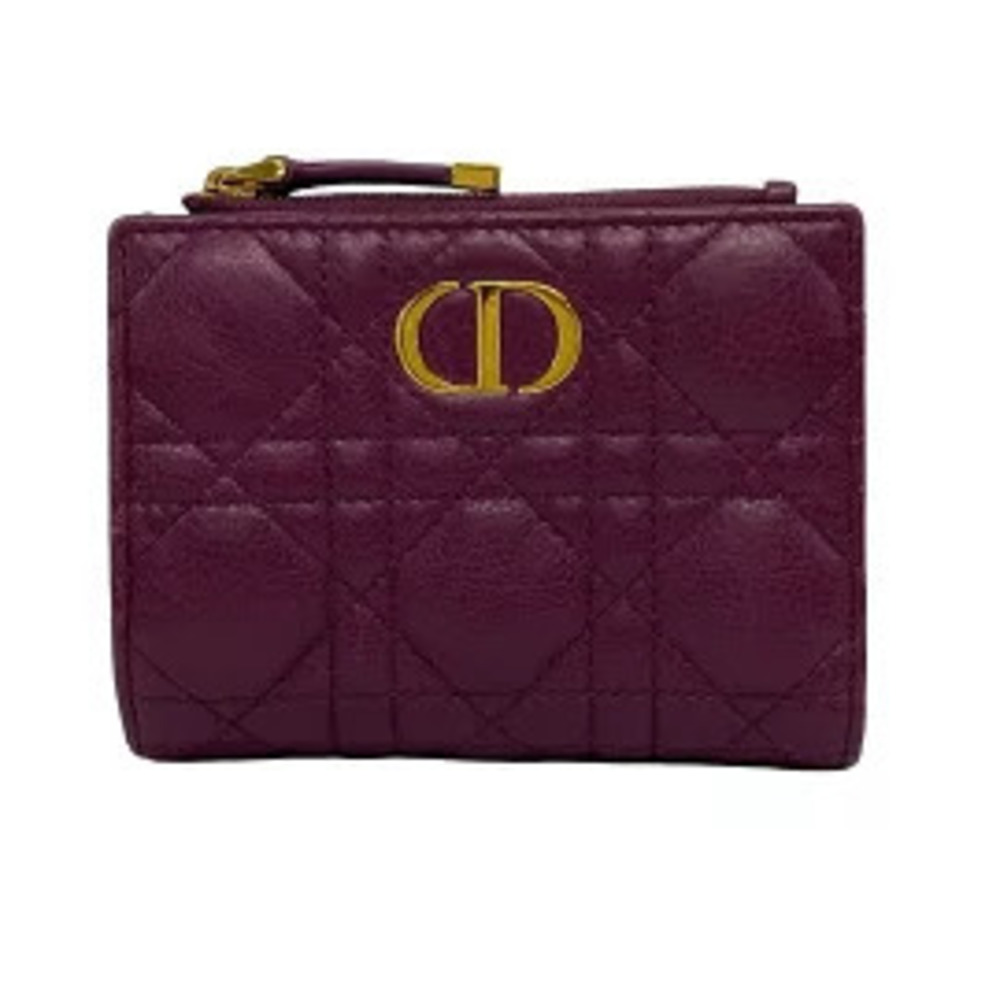 Christian Dior Caro Bi fold Wallet Purple Leather